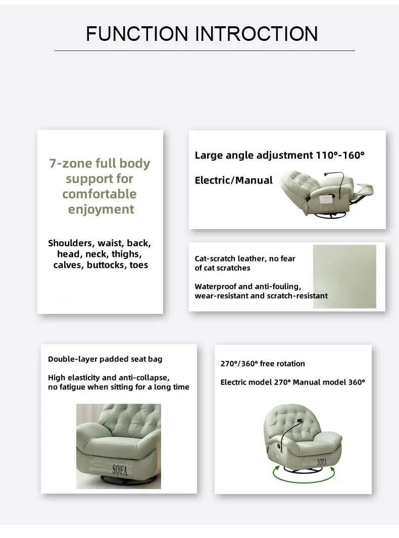 Modern Design Leather Massage Lounge Chair Retractable Frame Living Room Furniture Set Fabric Lounge Chair Sofa
