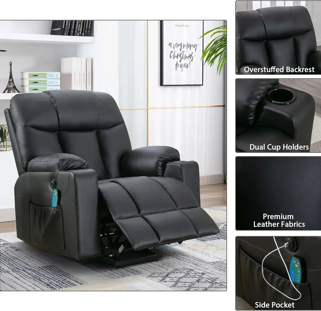 Extra Wide Lift Chair Heat Massage Power Recliner for Elderly 2 Cup Holders