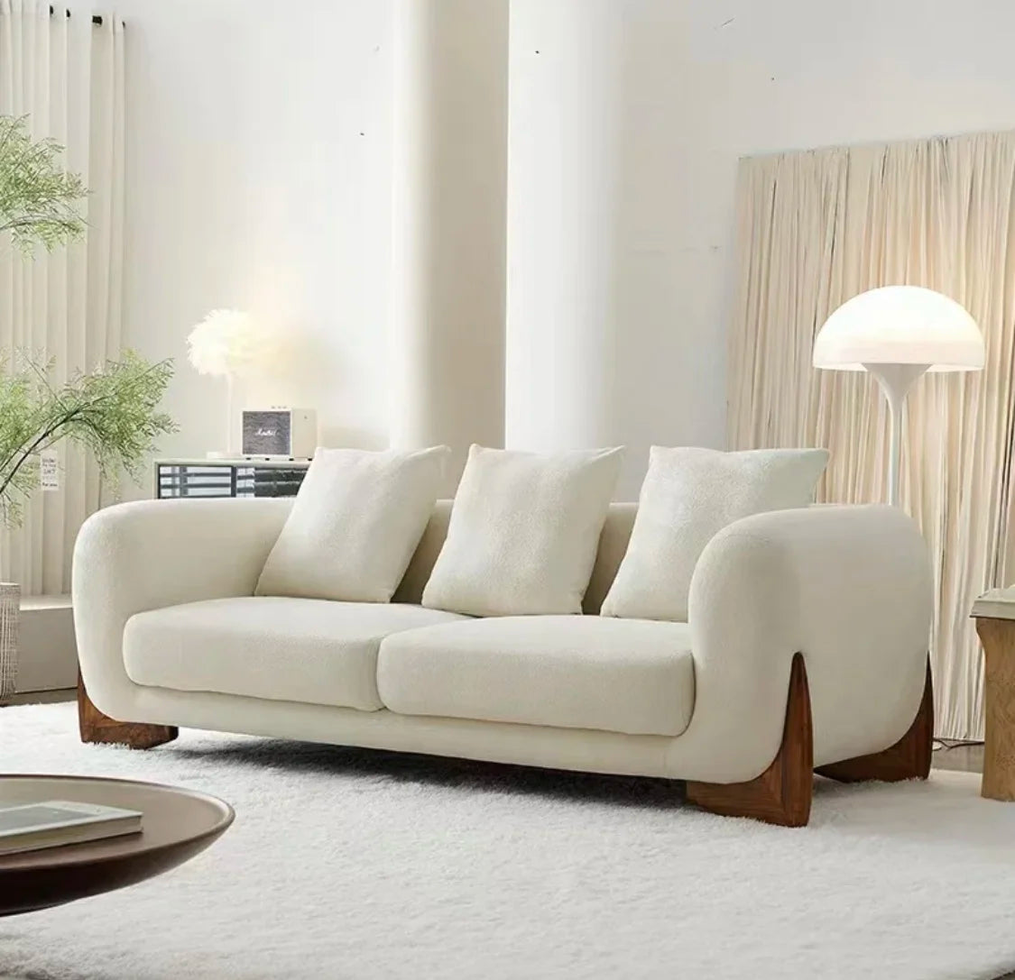 Nordic Teddy Loveseat Luxury Modern Sherpa Boucle Fabric L-Shape Sectional Sofa Set Wooden Legs Home Furniture Apartment Hotel