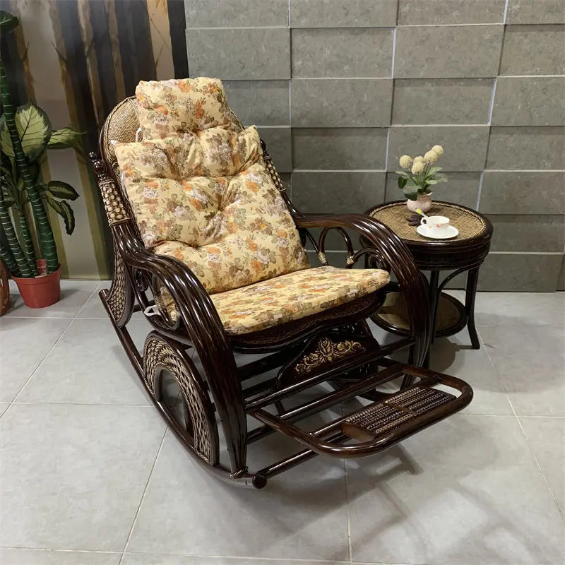Rattan Rocking Chair for Adults and Elderly Balcony Leisure Recliner Rural Style Comfortable Nap Chair Home Furniture