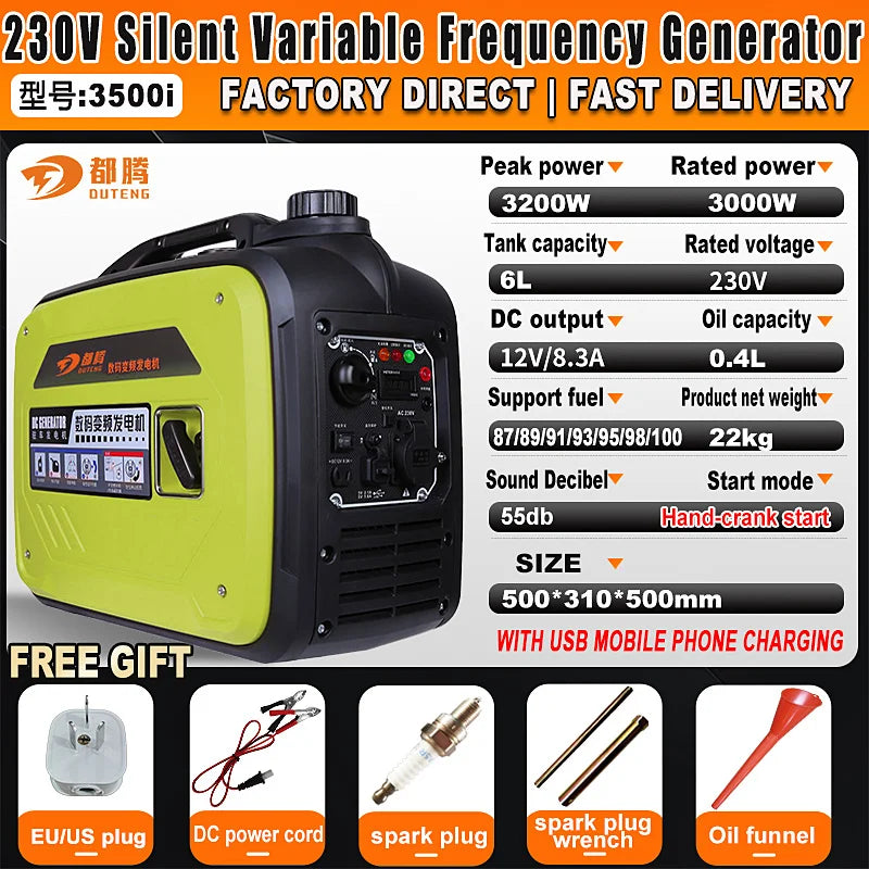 3000W Red Green Blue Three Colors Silent Inverter Generator, Solve the Power Problem