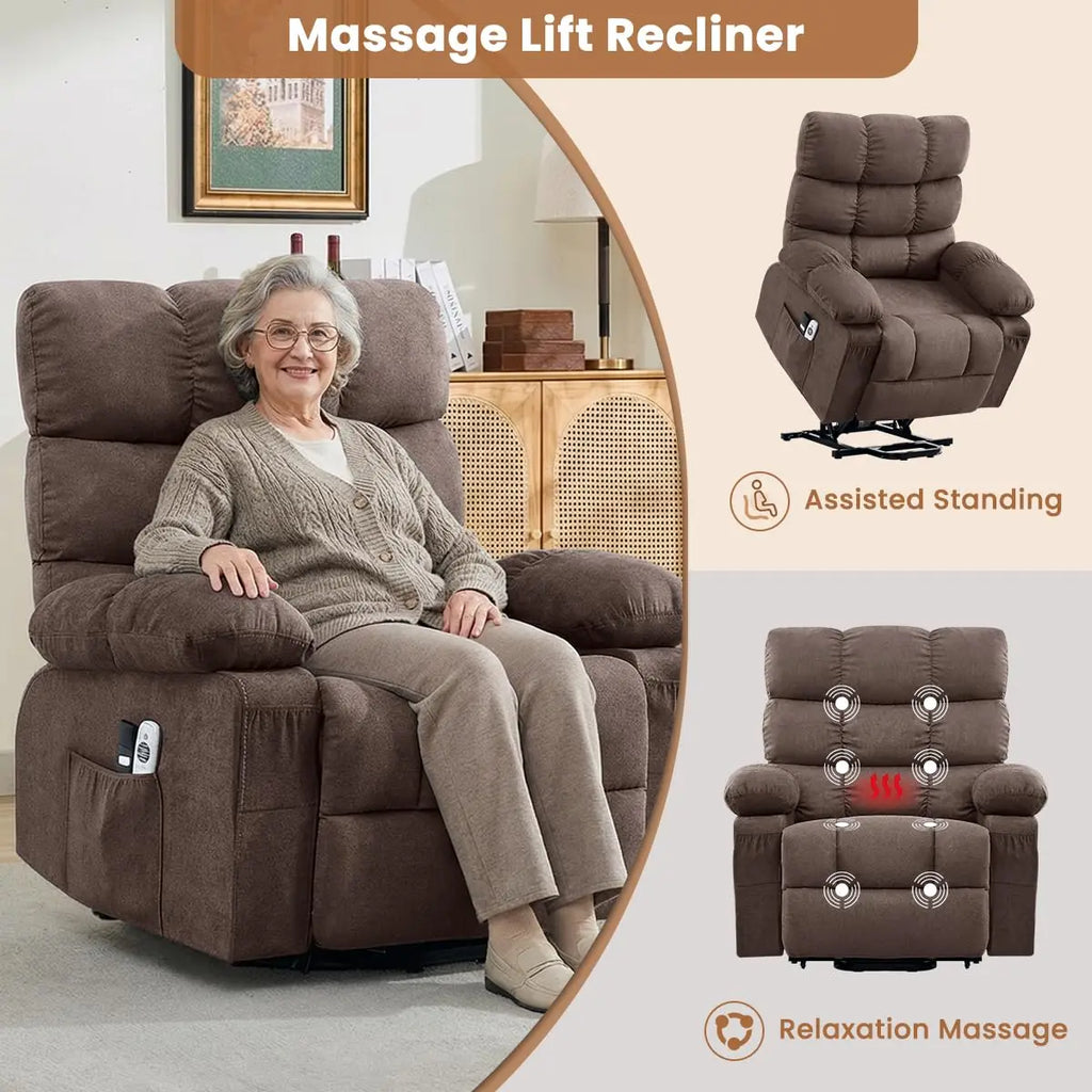 Electric Power Lift Recliner with Massage & Heat for Elderly,Side Pockets,Living Room,Customized