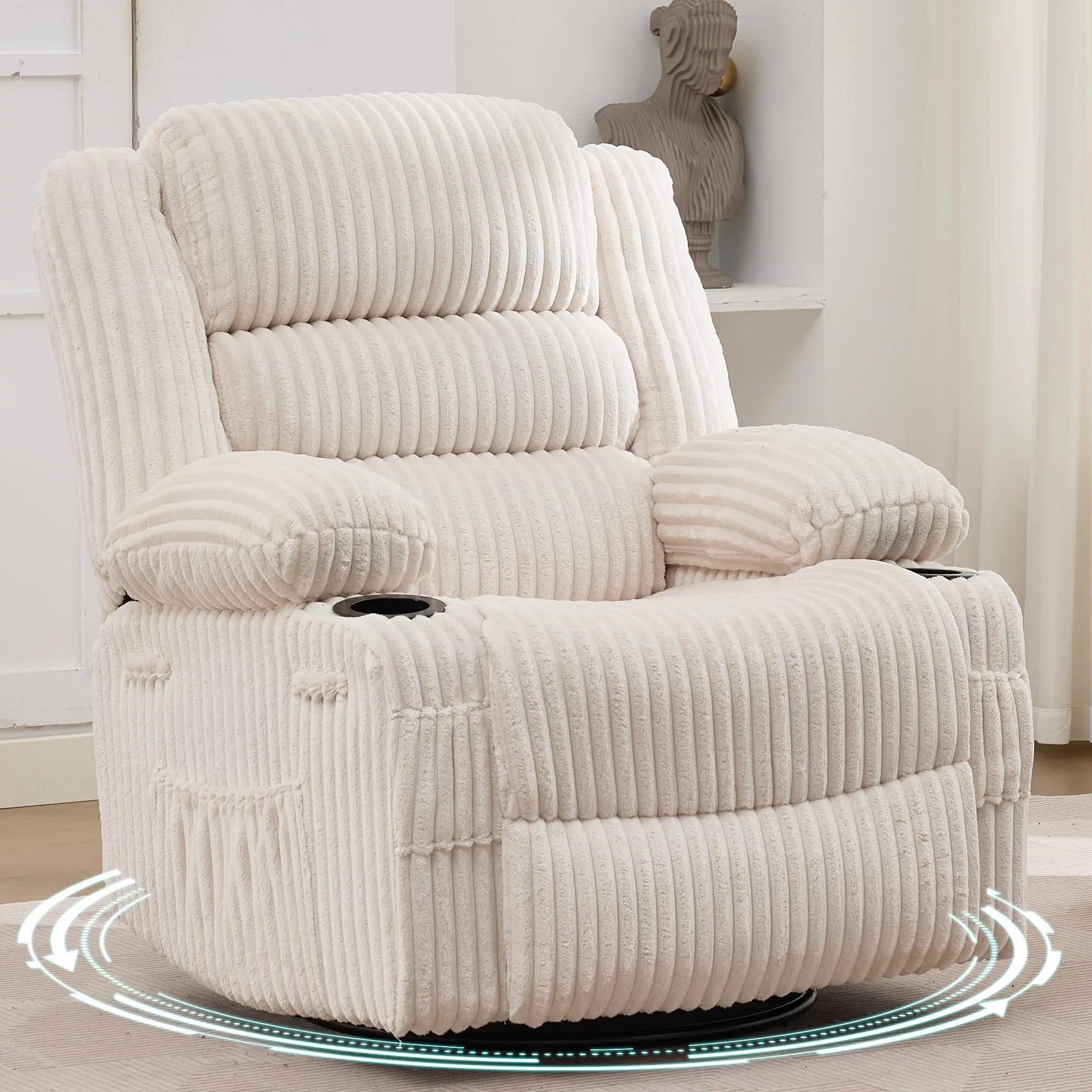 Jumbo Corduroy Rocking Recliner Chair With Cup Holder Swivel Glider Upholstered Deep Seat Lazy Boy Nursery Chair For Living Room