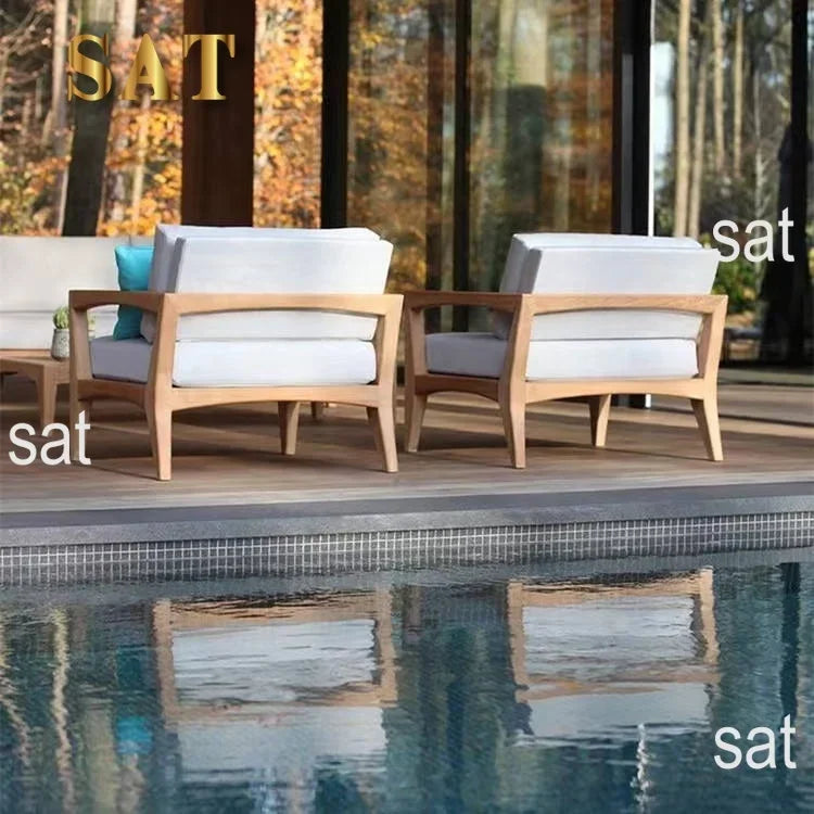 #Modern Teak Wood Outdoor Sectional Sofa Set Modular Eco-Friendly Durable Quick-Dry Waterproof Cushions for Garden Courtyard Use