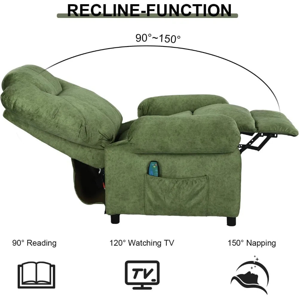 Overstuffed Push Back Recliner Chair for Living Room, Mid Century Fabric Heated Massaging Reclining Chair Small, Customized