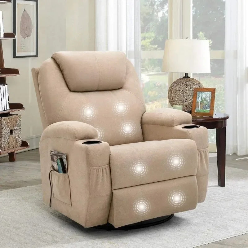 l Rocking Chair Recliner Chair With Massage And Heating Swivel Ergonomic Lounge Chair Classic Single Sofa With 2 Cup Holders L