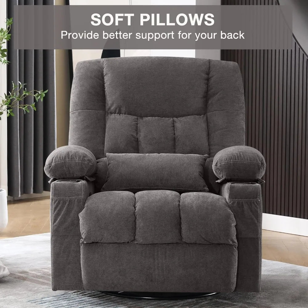 Massage Swivel Rocker Recliner Chair with Vibration & Heat, Ergonomic Lounge, USB Port, Cup Holders