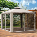 9.6' X 9.6' Outdoor Patio Gazebo Canopy Tent with Two-Tiered Roof, Taupe