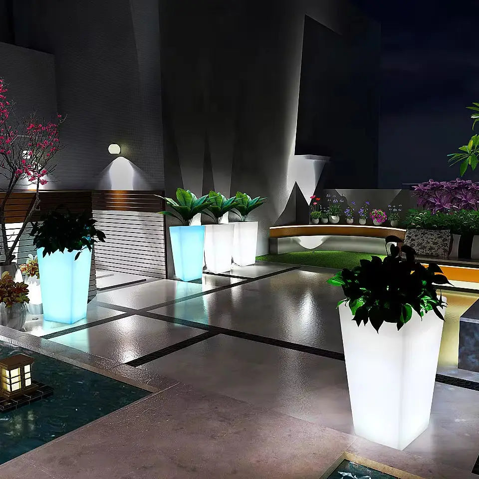 LED Glowing Rechargeable Flower Pot Outdoor LED Luminous Planter Pots with Floor LED Lighting for Garden Decor Planting