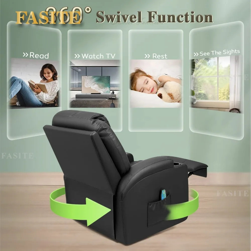2023 New Swivel Rocker Recliner with Massage and Heating Functions, Sofa Chair with Remote Control and Two Cup Holders