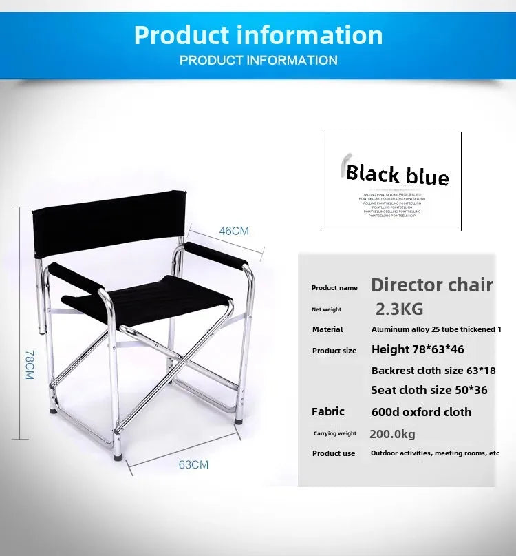 Aluminum Alloy Director’s Chair with Side Table, Portable Folding Fishing Stool, Relaxing Laptop Desk, Outdoor Picnic Gear