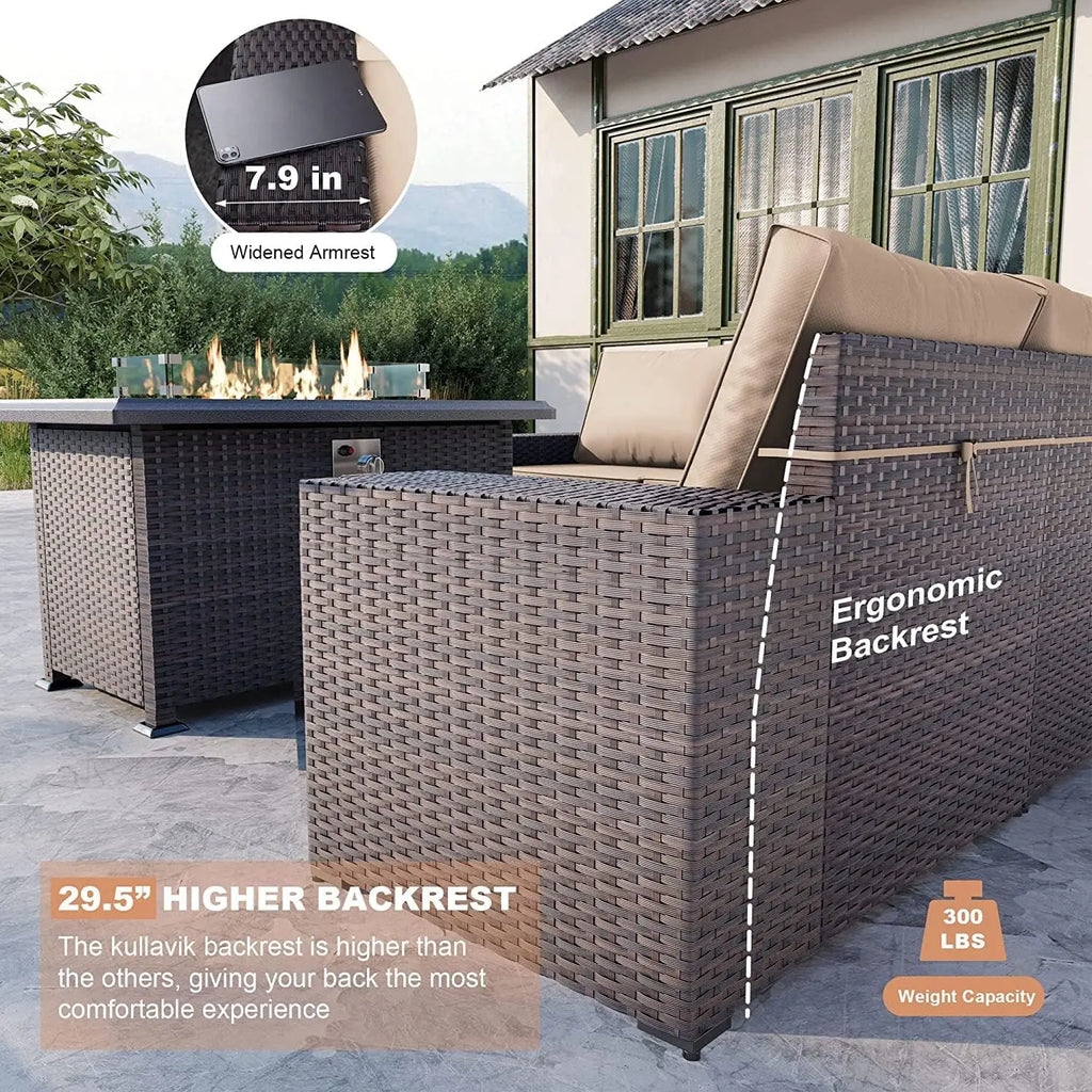 13 Piece Outdoor Wicker Patio Furniture Set with Fire Pit Table, Customized