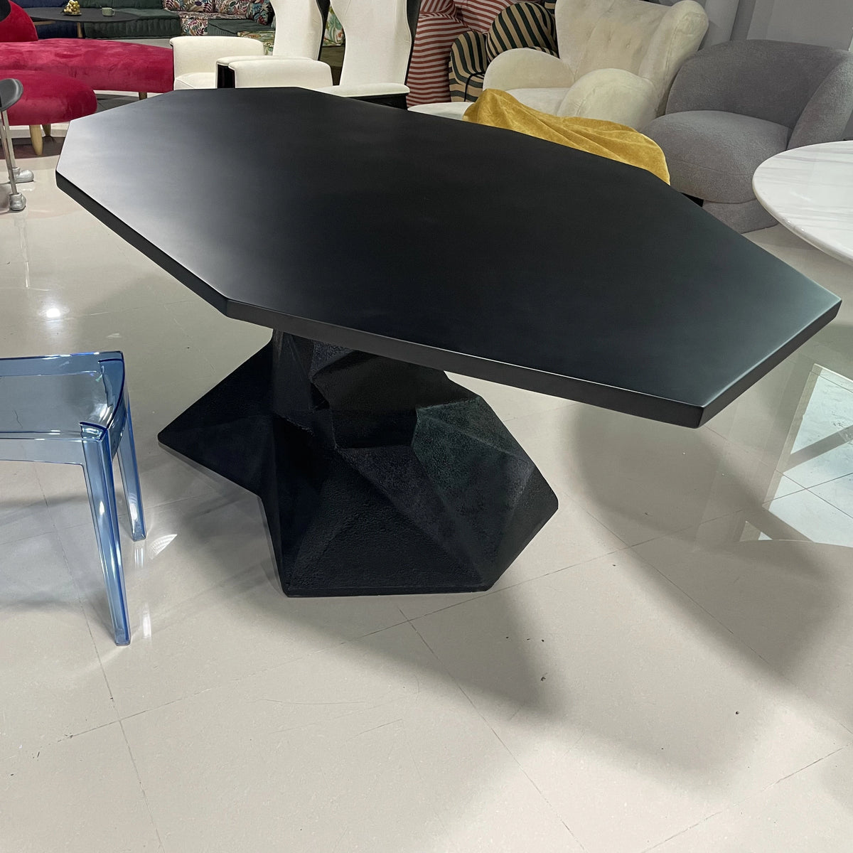 &Modern Black Marble Top Dining Table Durable Big Size Rectangleable 8 Seater for Apartment & Hotel Use