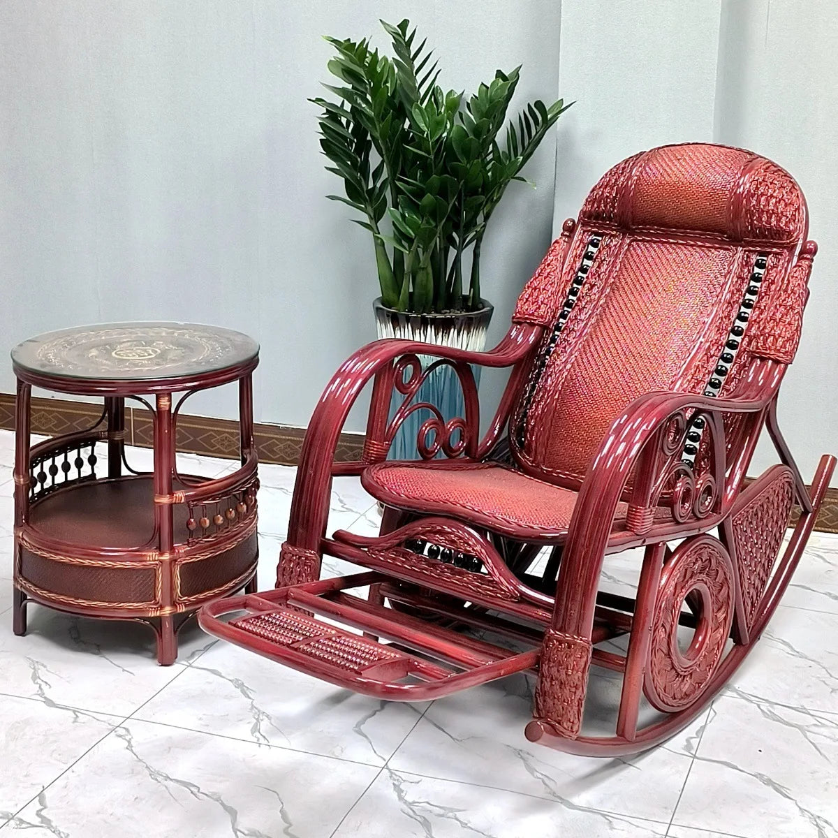 Manufacturer Supplies Real Rattan Rocking Chairs for Adults and Elderly for Bedroom Balcony Leisure Home Nap Furniture