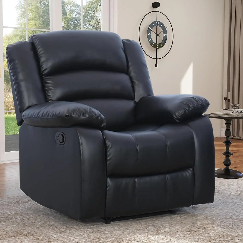 Classic Manual Recliner Chair, Faux Leather Recliner Sofa with Overstuffed Arms and Back Single Reclining Couch for Living