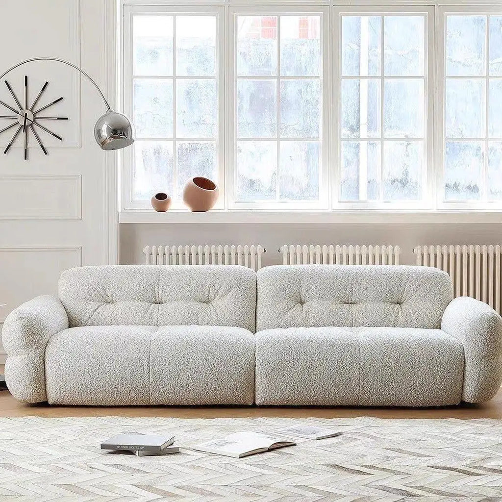French Cream Style Lamb Wool Cloud Sofa Is A Quiet Wind Small Apartment Modern Simple Living Room Fabric Straight Row Sofa