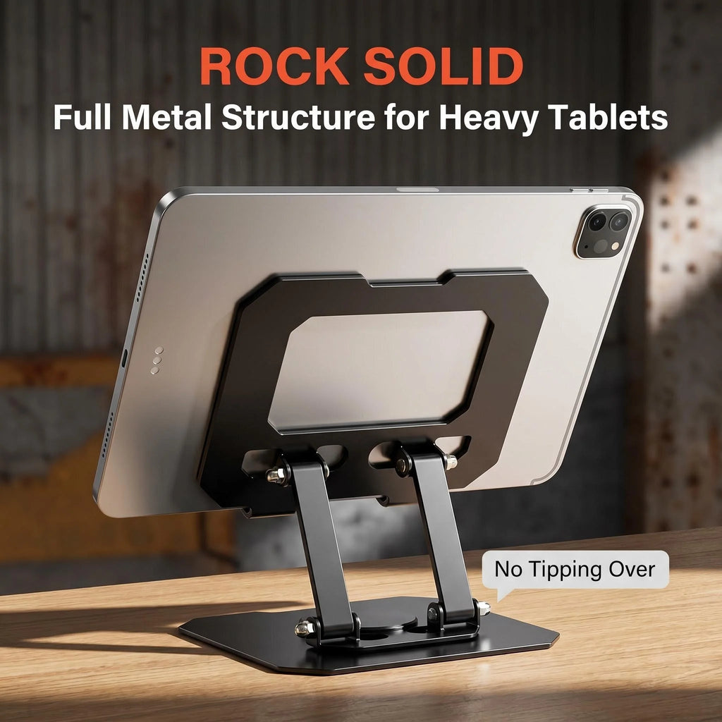 Portable Aluminum Alloy Rotatable Tablet Stand with Foldable Height Adjustment Compact for Home Office Use Durable No Wobble