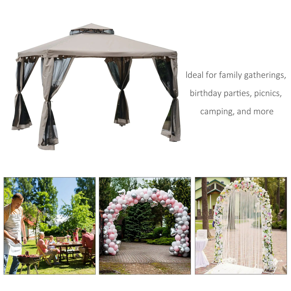 9.6' X 9.6' Outdoor Patio Gazebo Canopy Tent with Two-Tiered Roof, Taupe