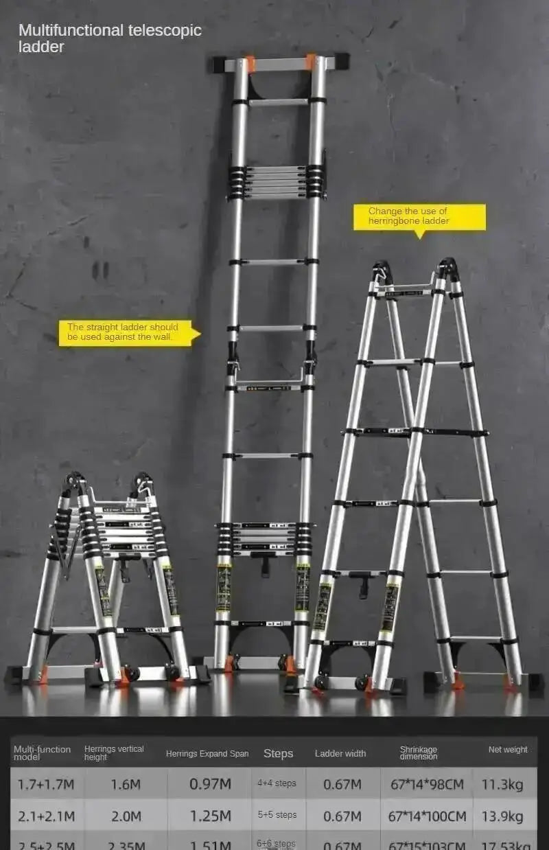 Engineering Multifunctional Aluminum Ladder Step Alloy Stools Home Folding Telescopic Ladder Portable Thick Herringbone Stairs