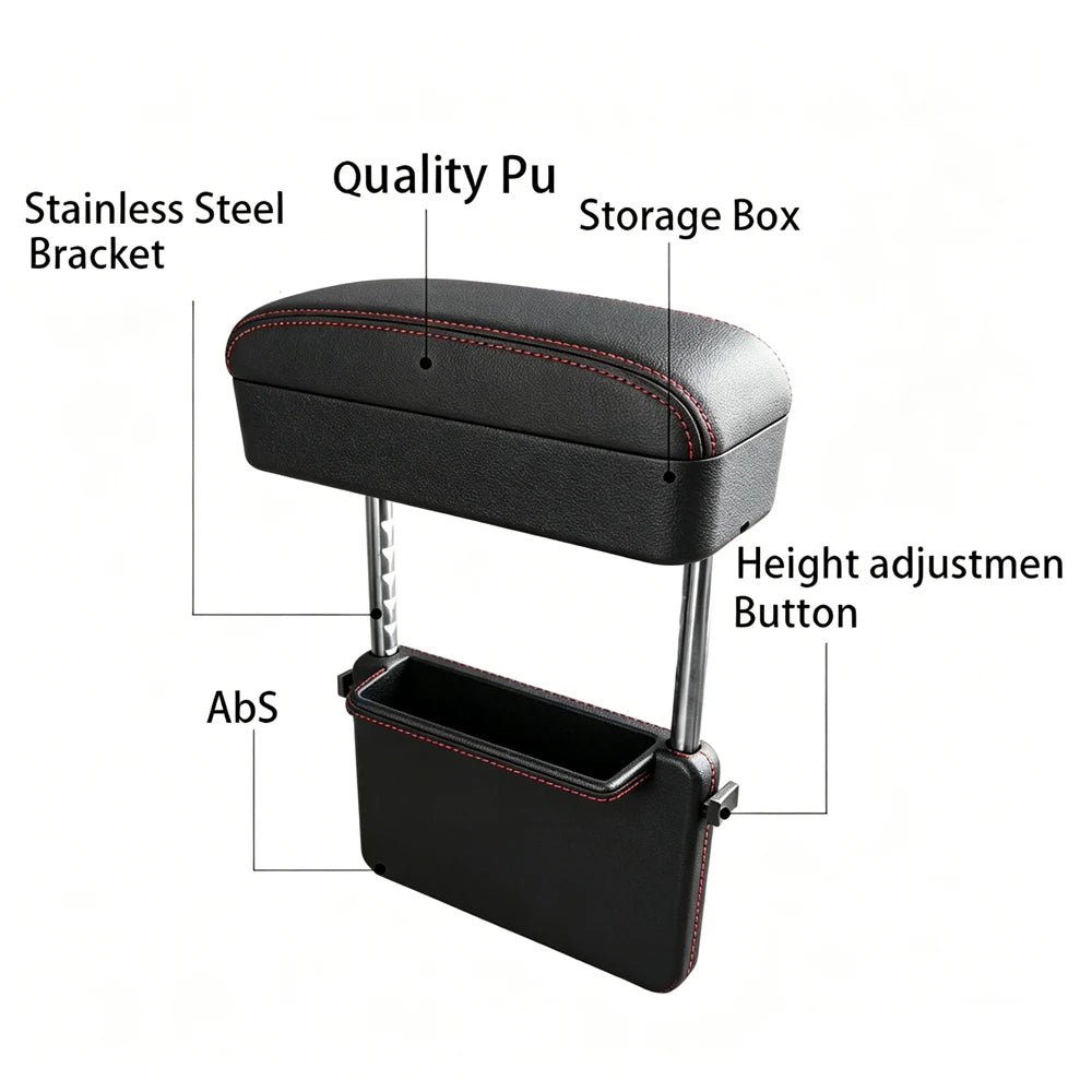 Car Seat Gap Armrest Box Height Adjustable Auto Elbow Support Arm Rest Cushion, PU Leather Car Center Console Storage Organizer