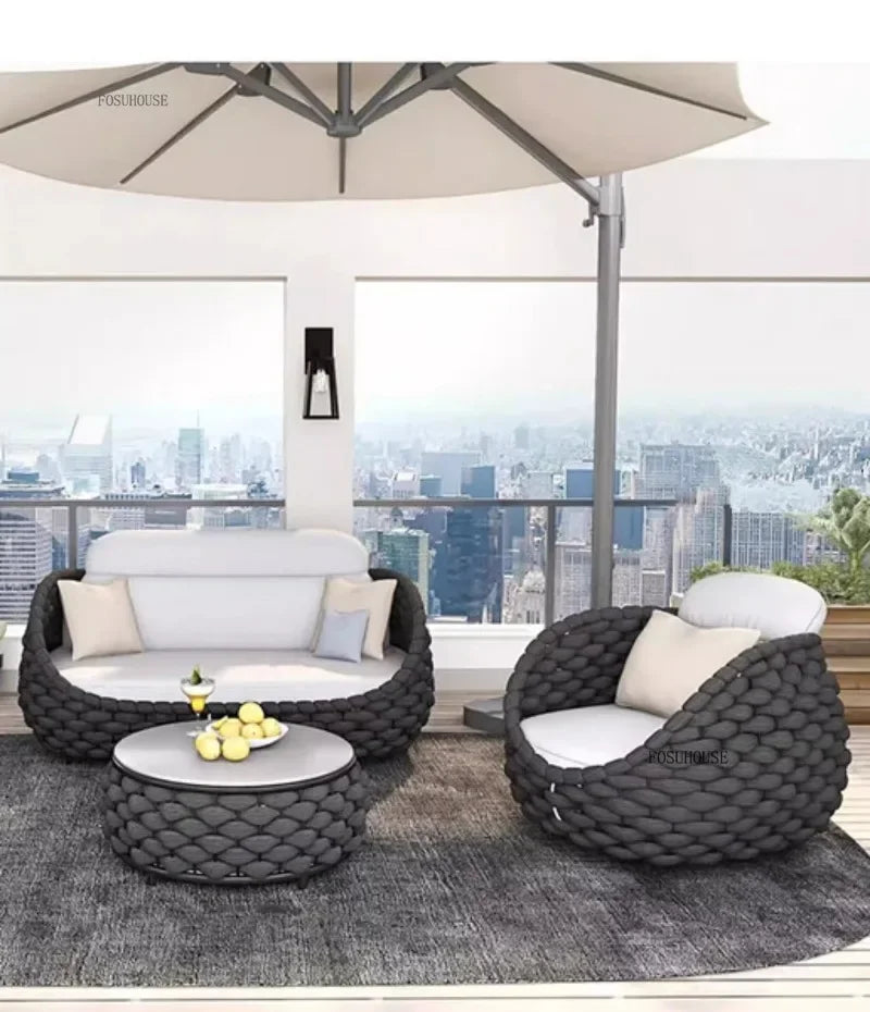 Aluminum Alloy Sofa Set Outdoor Modern Villa Courtyard Rope Weaving Garden Patio Furniture Weather Resistant Nordic Design