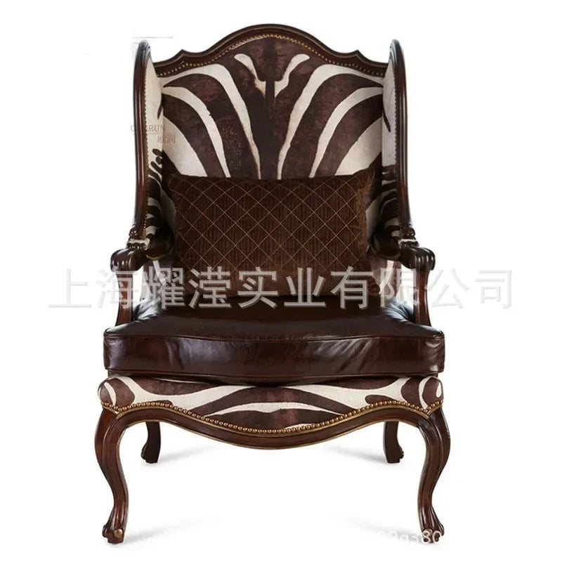 American Solid Wood Tiger Chair Custom Modern Living Room Leather Single Sofa Leisure Armchair Simple Design Furniture