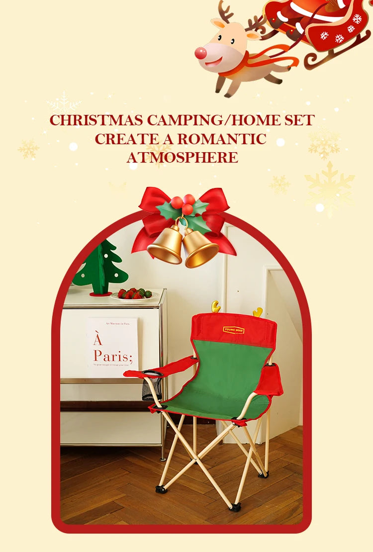 Christmas atmosphere beach stool, convenient camping folding chair camping cart, lightweight Christmas dining chair living chair