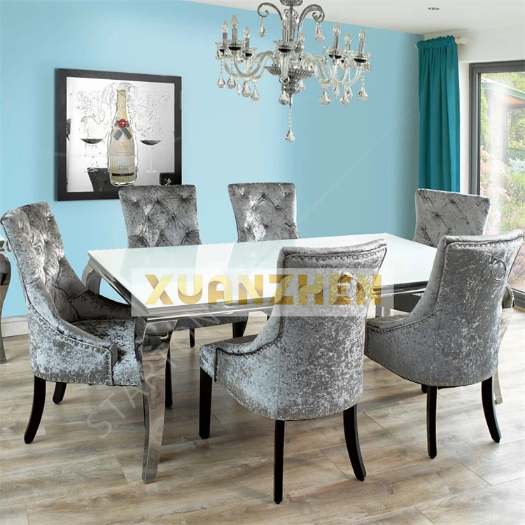 Cheap High Quality Dining Table Set Customized Dining Room Table and Grey Chairs Marble Luxury Dining Table