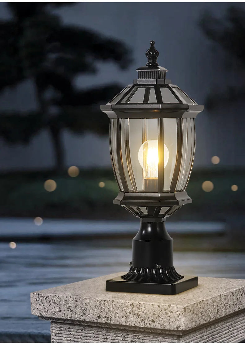 Waterproof Gold Garden Landscape Column Light Outdoor Door Post Porch Light with Glass for Villa Decor