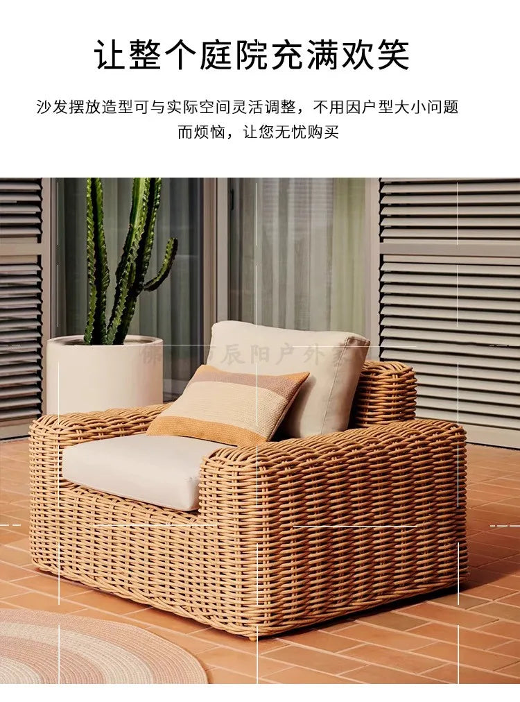 Outdoor rattan sofa combination courtyard villa sun room waterproof and sunscreen rattan sofa garden homestay leisure sofa