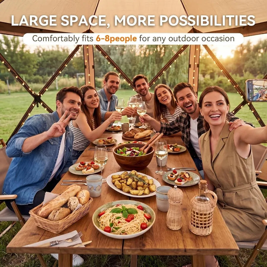 Feet Canopy Tent, 6-Sided Gazebo with Detachable Top, Portable Camping Shelter with Mesh Windows, Screen House for Outdoor Pati
