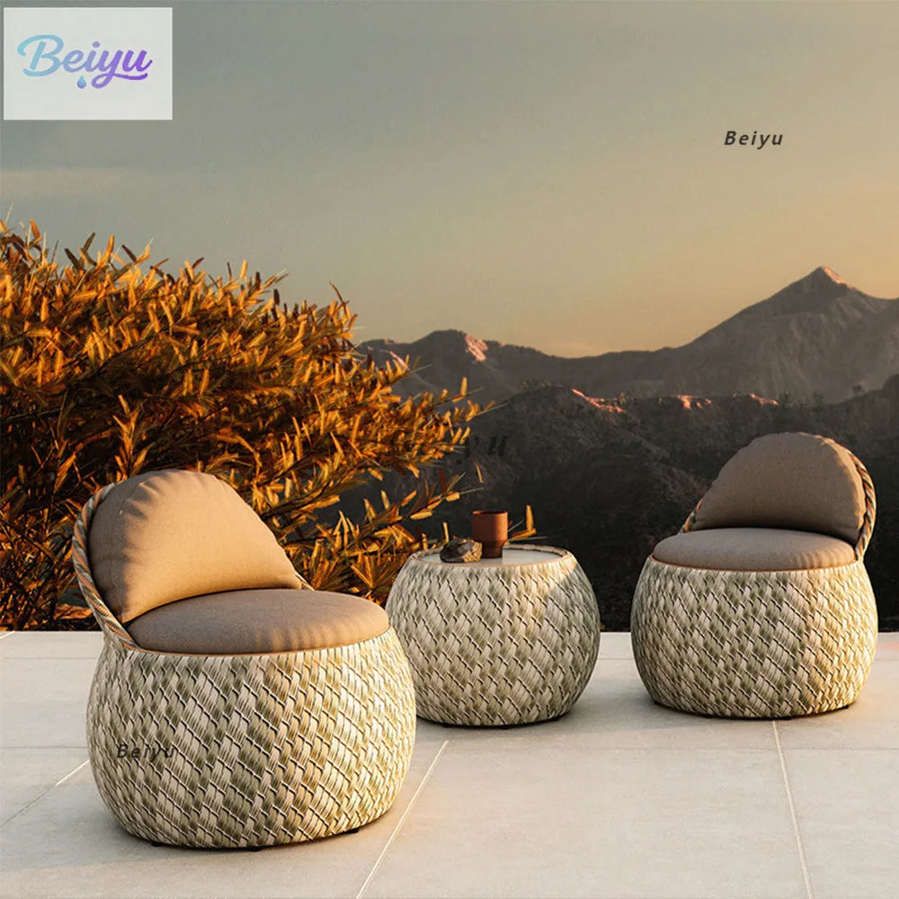 Nordic PE Rattan Woven Beach Chairs Terrace Garden Outdoor Chairs Light Luxury High-end Outdoor Furniture Patio Leisure Chair