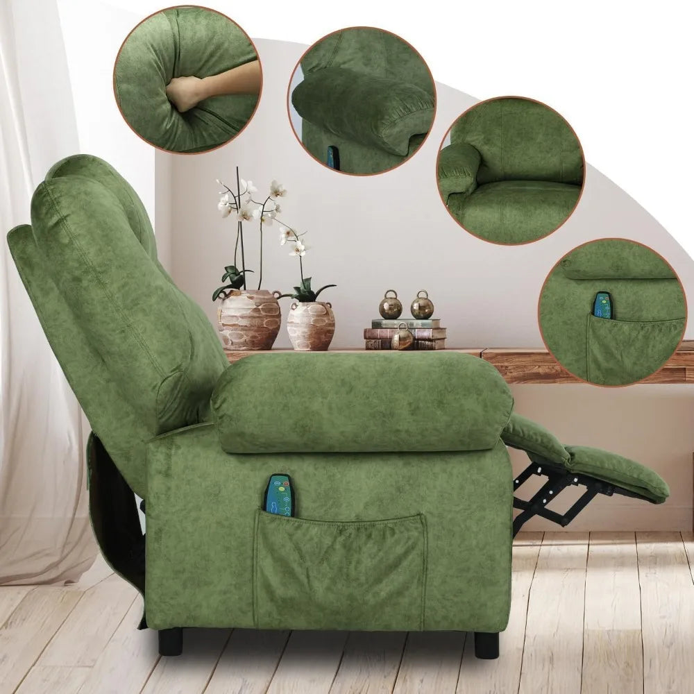 Overstuffed Push Back Recliner Chair for Living Room, Mid Century Fabric Heated Massaging Reclining Chair Small, Customized