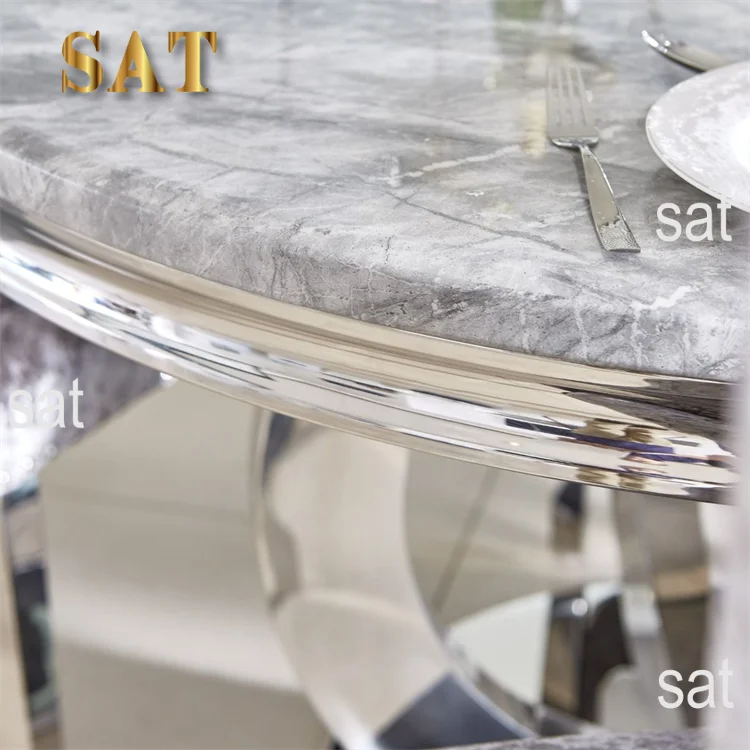 ！@Luxury Round Marble Dining Table Set 4 Chairs