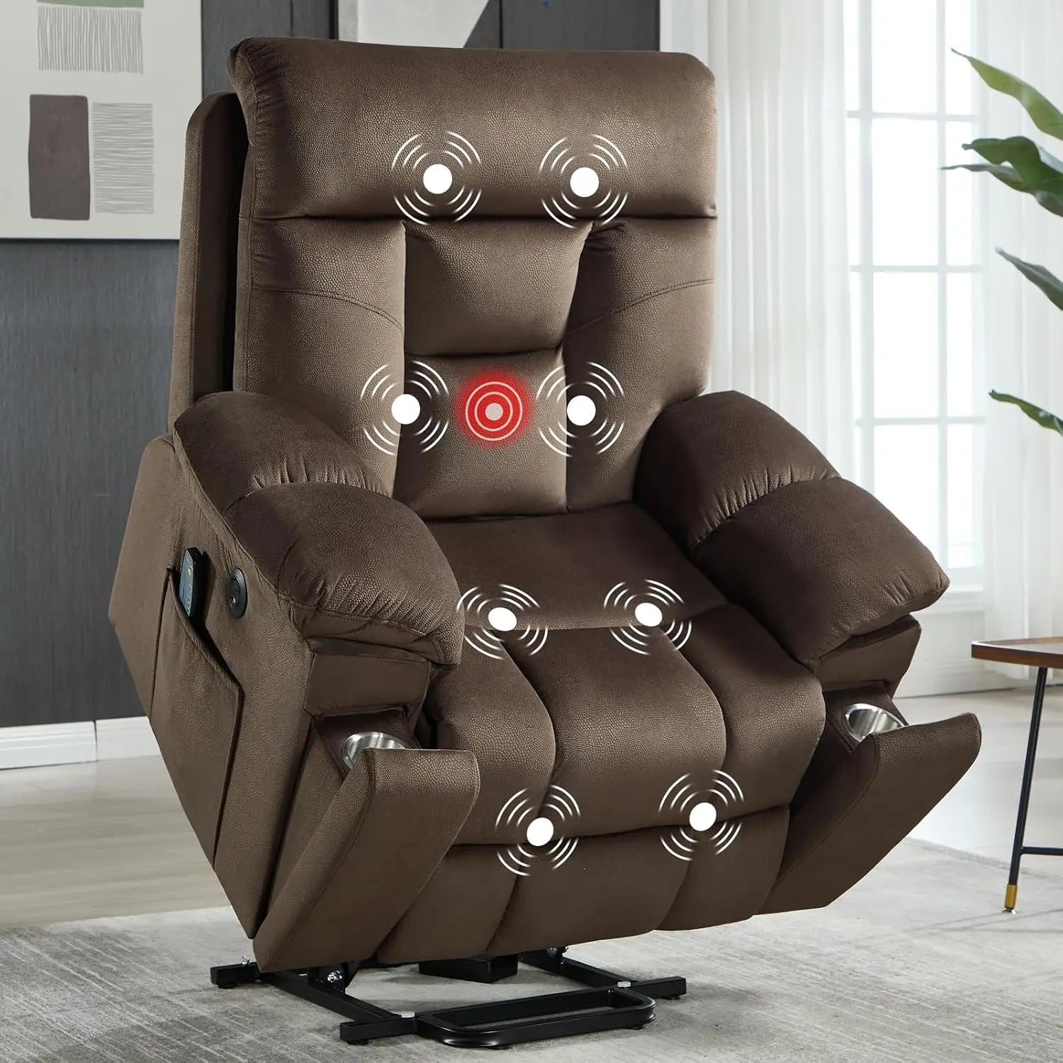 Massage Recliner Chair, Overstuffed Rocker Lazy Boy Chairs with Vibration&Gently Heat,Fabric Ergonomic Manual Nursery, Custom