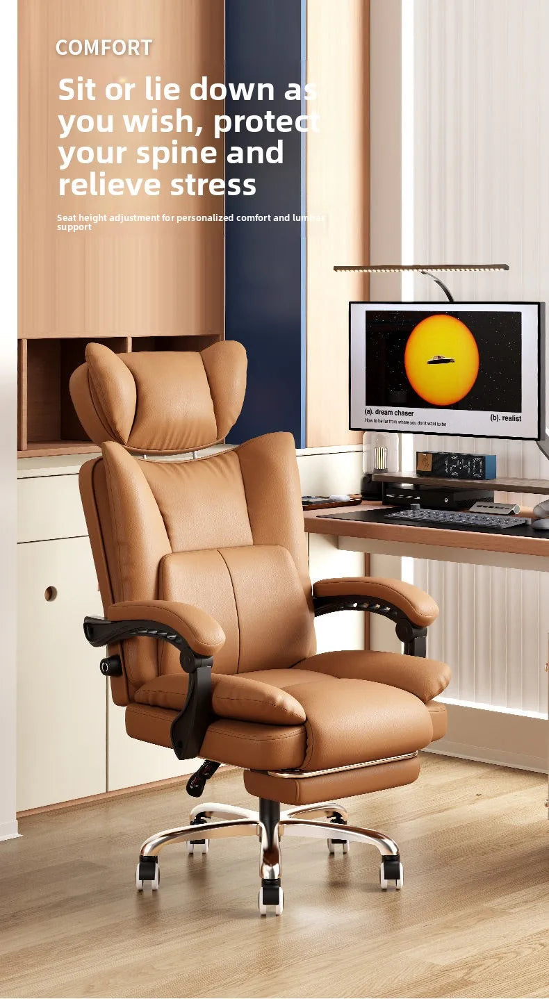 Ergonomic Leather Office Chair with High Backrest Recline Lumbar Support Executive Desk Chair Gaming Ready Comfort Furniture