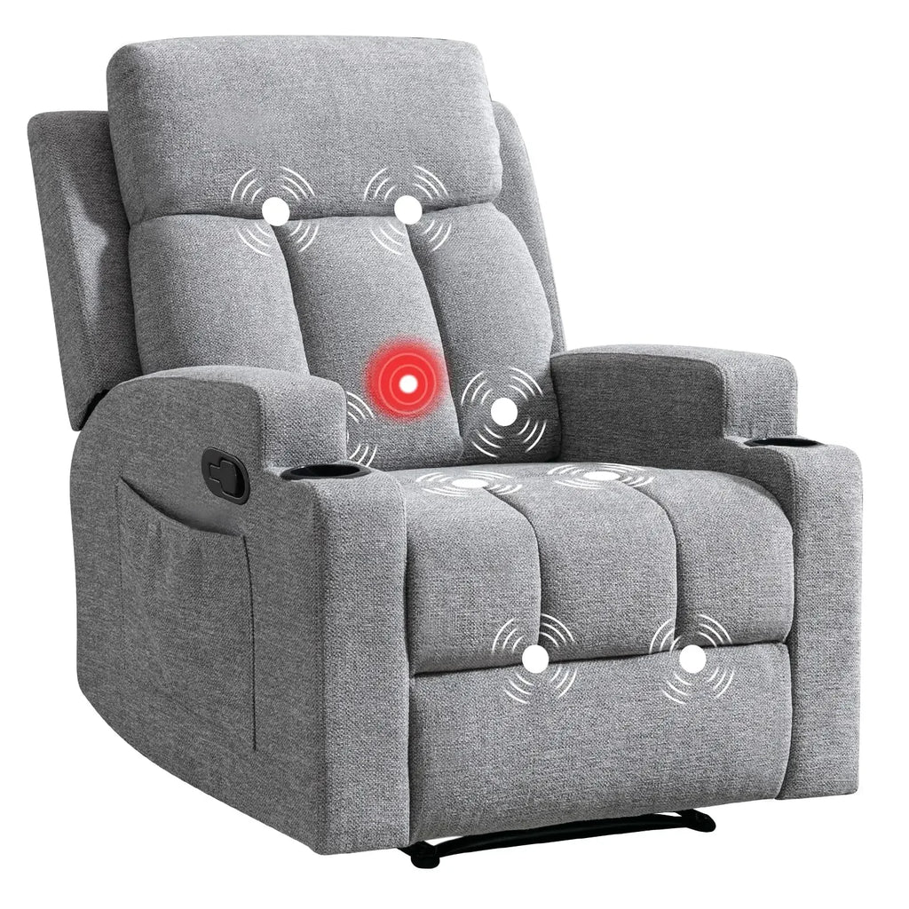 CANMOV Manual Recliner Chair with Massage and Heat,Breathable Leather Recliner Chair with Armrest and Backrest