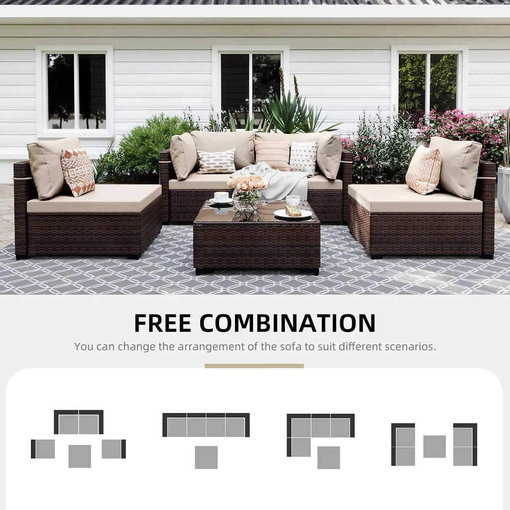 5-Piece Wicker Patio Sofa Set with Coffee Table for Outdoor Garden Balcony, Custom
