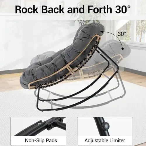 （Local US Inventory）Oversized Upholstered Rocking Chair Wicker Egg Rocker with Thick Cushion and Pillow Modern High Back Armchai