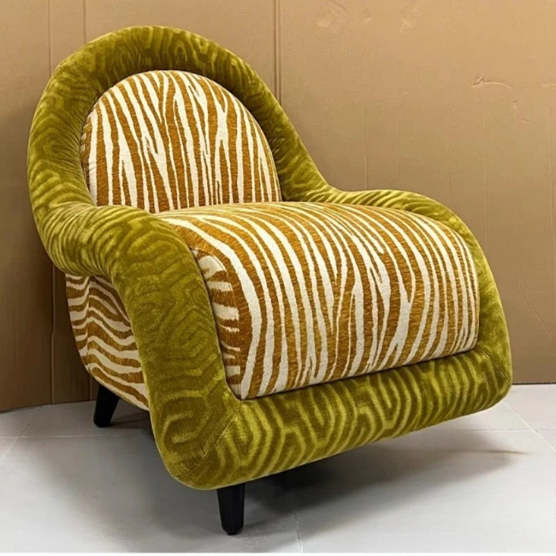 Zebra striped fabric curved armrest soft plush single leisure living room sofa chair