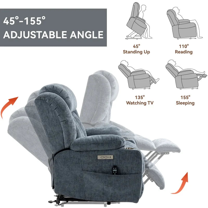 Modern Recliner Office Chair with USB Charging Port Swivel Base Massage Function Adjustable Lumbar Support Ergonomic