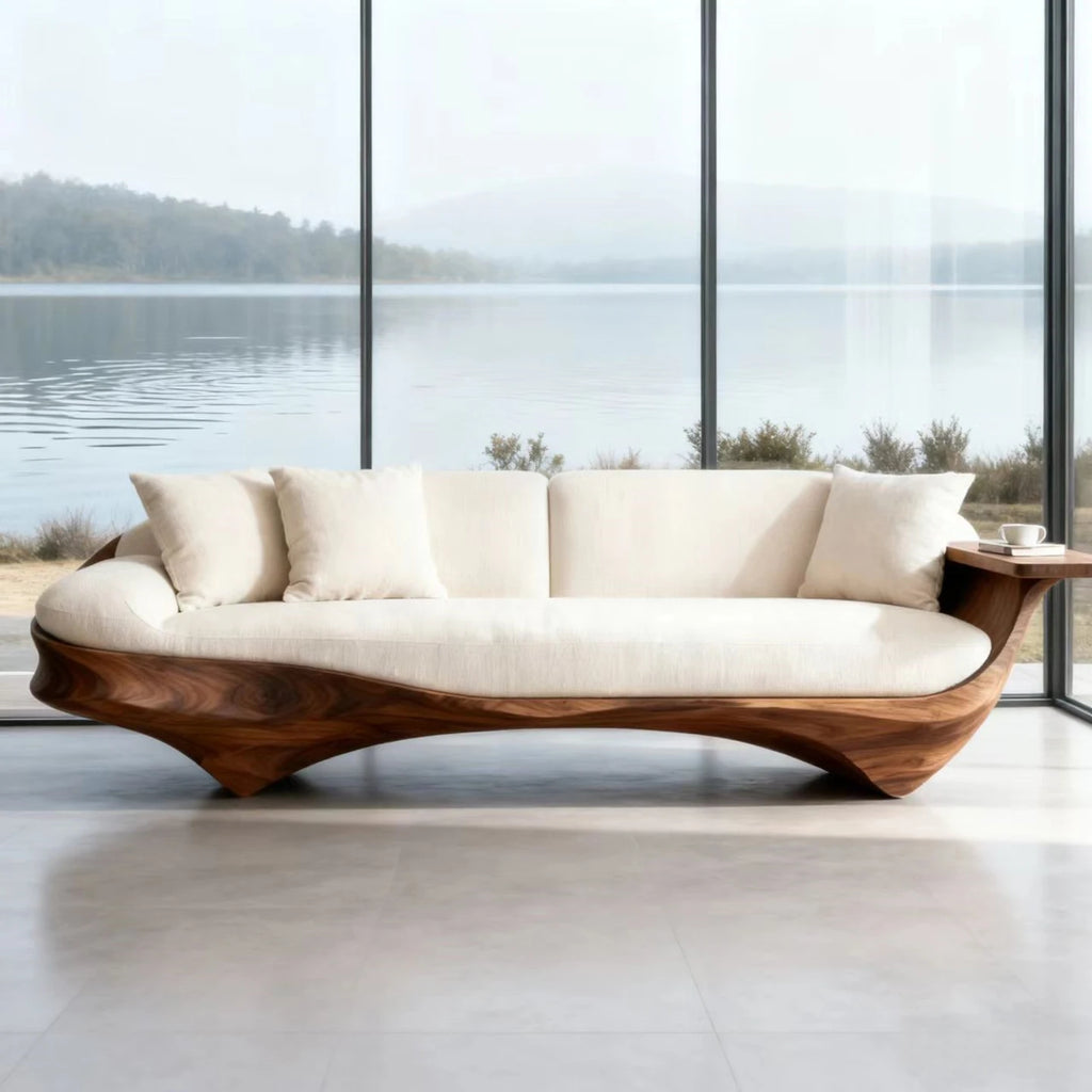 Solid wood, straight row sofa living room light luxury high-end arc design