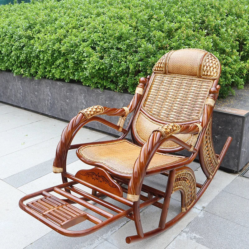 Balcony elderly rattan chair household large medium new Chinese real rattan recliner