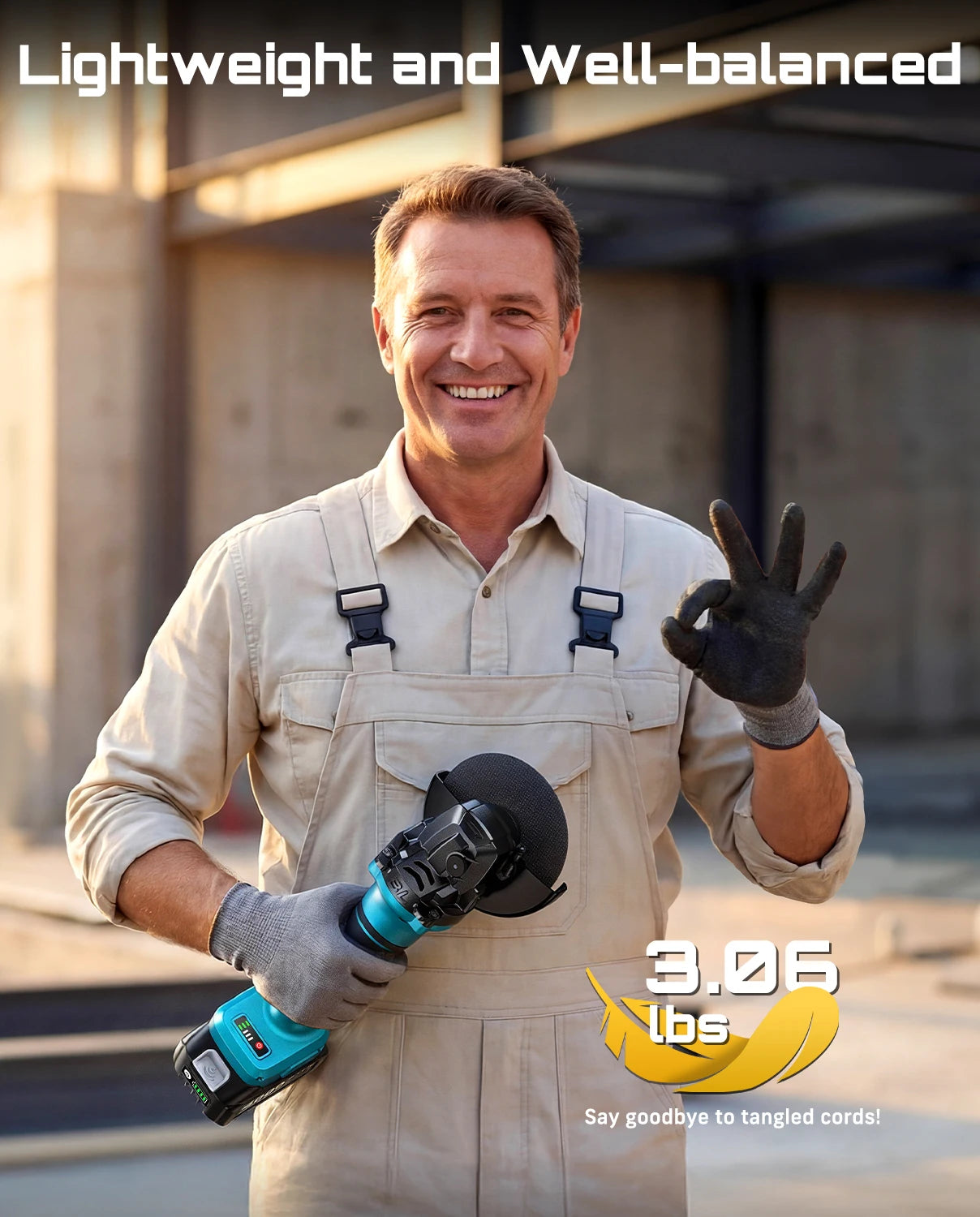 SEESII Angle Grinder Tool Cordless Brushless 4 1/2 Inch Variable Speed Settings 10000RPM Handheld Electric Power Tool with Cutting Wheels and Flap Wheels 4.0 Battery