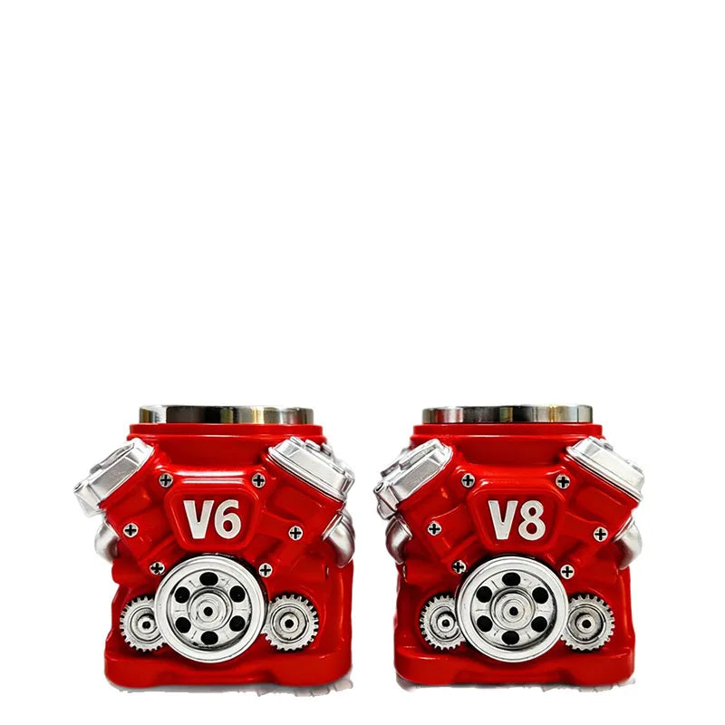 V8 Engine Coffee Mug, Retro Engine Coffee Mug V8 Stainless Steel Cup Double Wall Insulation With Handle For Car Enthusiast Gift