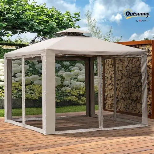 9.6' x 9.6' Patio Gazebo, Outdoor Canopy Shelter with 2-Tier Roof and Netting, Steel Frame for Garden, Lawn, Backyard