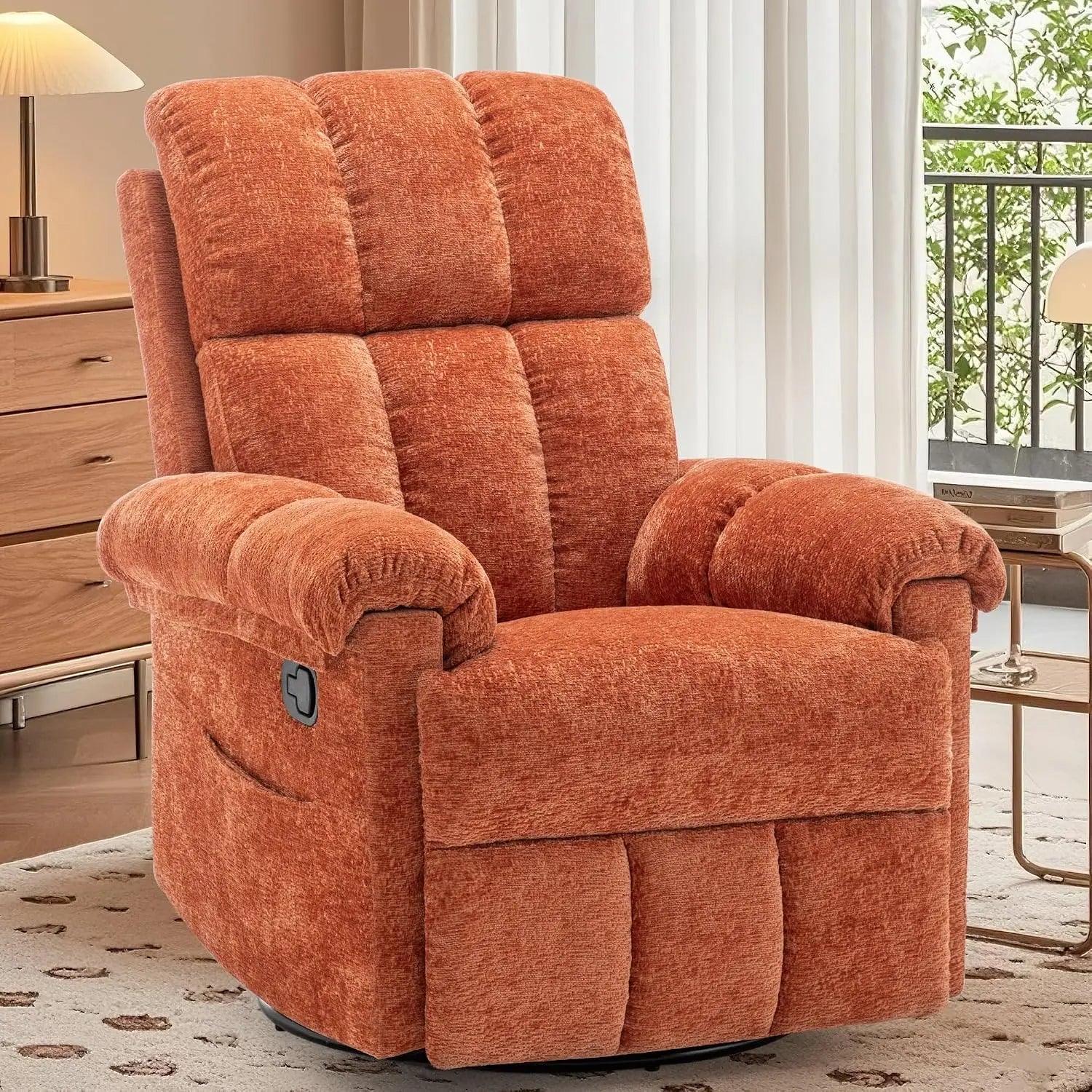 Manual Upholstered Swivel Rocker Recliner,Compact Small Space Reclining Chair For Adults, Custom