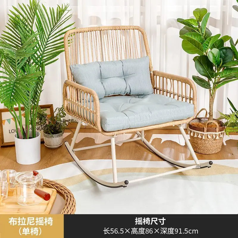 Rattan woven rocking chair Home leisure creative nap balcony adult living room modern garden handmade lounge chair