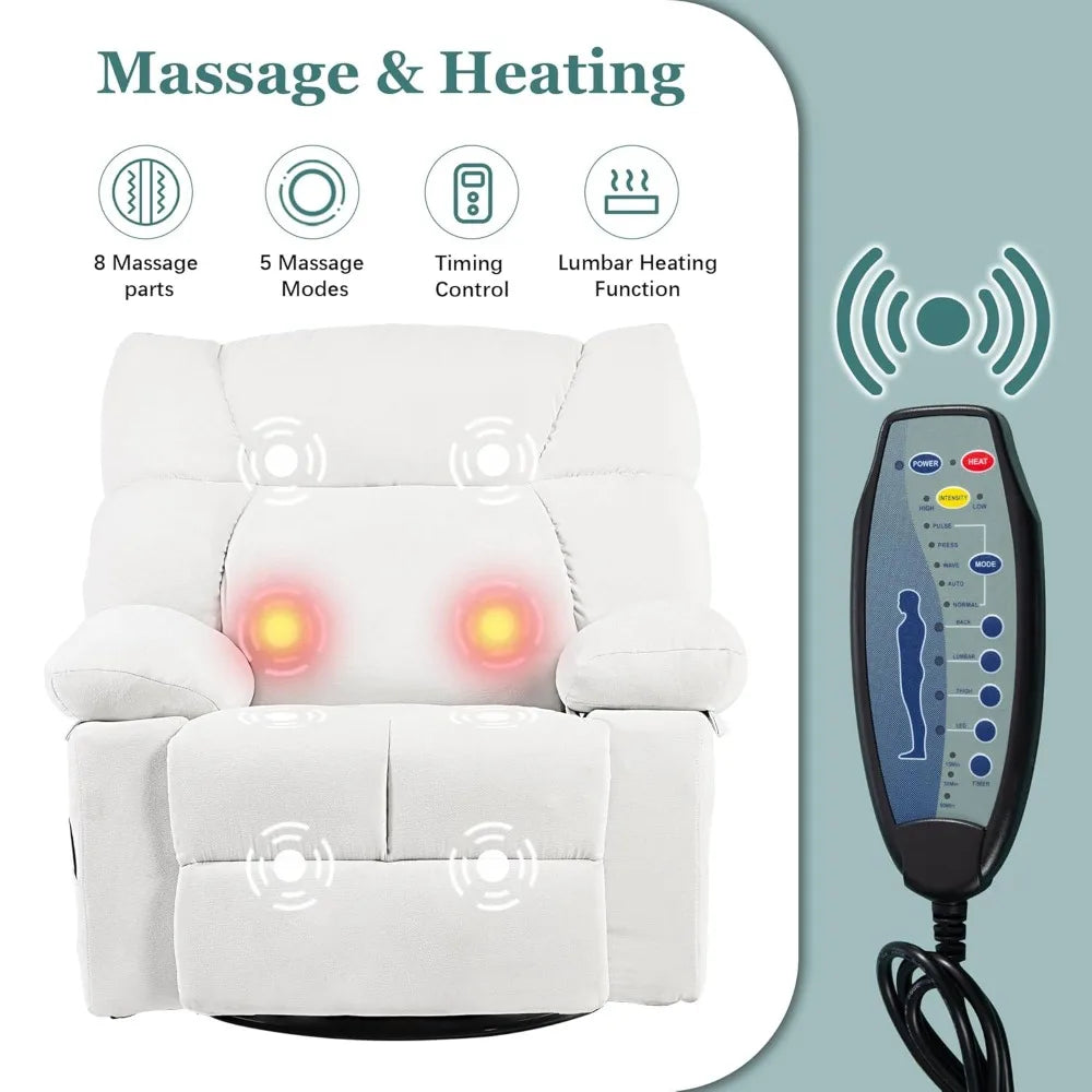 Power Swivel Rocker Recliner Chair Oversized for Adults, Electric Heated & Massage Chair Recliner with USB/Type-C,, Customized