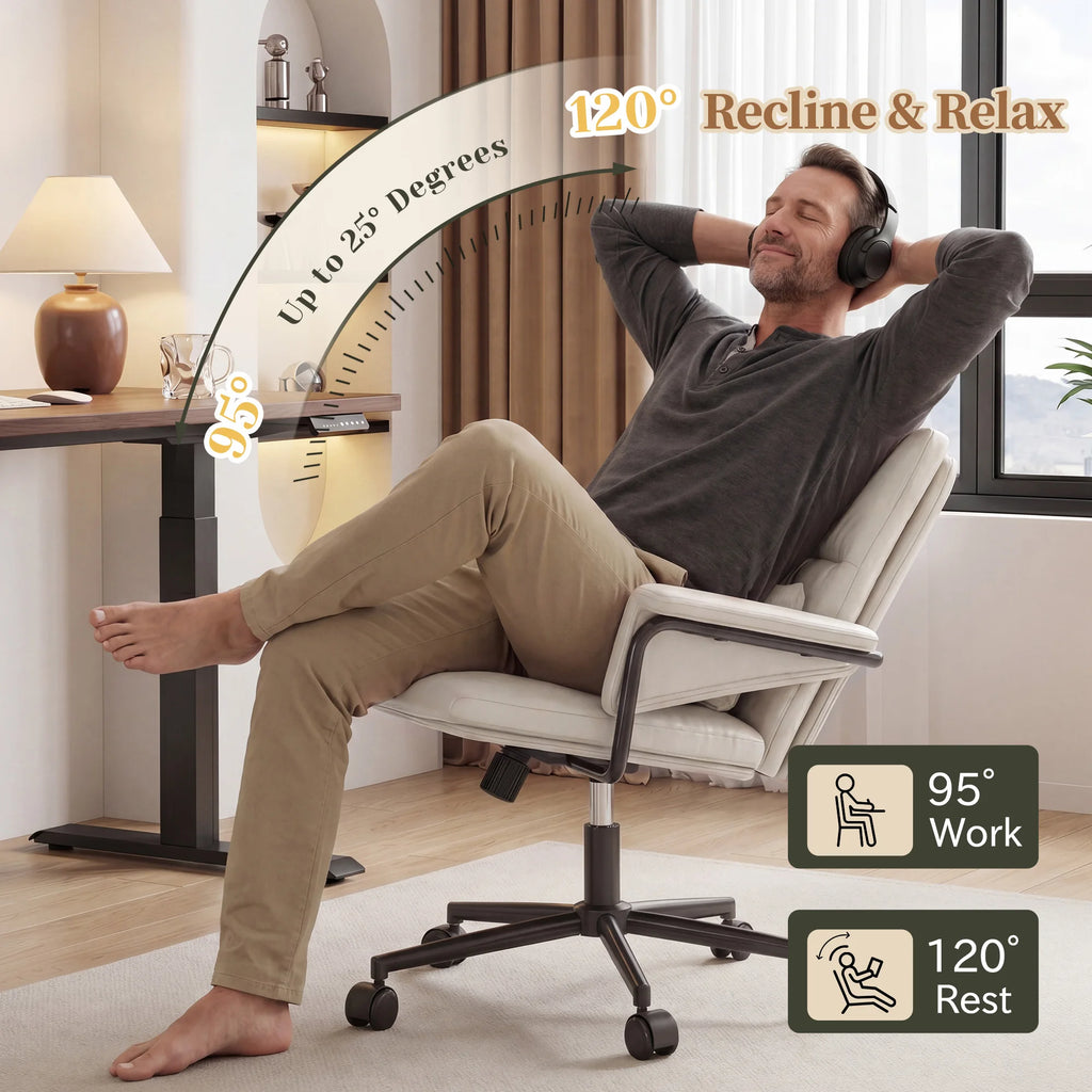 EnHomee Ergonomic Office Chair, Mid Back PU Leather Desk Chair, Adjustable Height Computer Chair with Lumbar Fixed Padded Armrest & Rolling Wheels